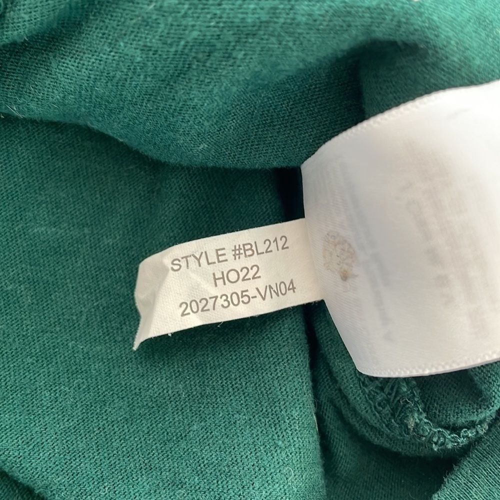 J. CREW Green Long Sleeve Blouse Ruffle-shoulder with plaid sheer sleeves size S - Picture 8 of 10